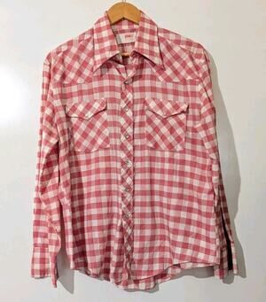 VINTAGE Bronco Men Button Up Shirt Western Pearl Snap USA 16.5 34/35 J